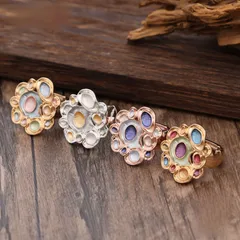 Geometric Gold Zinc Alloy Ring For Women Featuring Enamel Craftsmanship