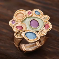 Geometric Gold Zinc Alloy Ring For Women Featuring Enamel Craftsmanship 2