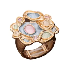 Geometric Gold Zinc Alloy Ring For Women Featuring Enamel Craftsmanship 5