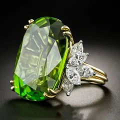 Geometric Gold Zinc Alloy Ring For Women Featuring August Birthstone Peridot 2