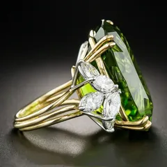 Geometric Gold Zinc Alloy Ring For Women Featuring August Birthstone Peridot 3