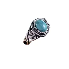 Geometric Green Alloy Ring For Women Featuring Antique Silver Plated Electroplated Finish With Turquoise Inlay 5