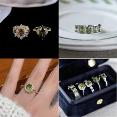 Geometric Green Alloy Ring For Women Featuring Electroplated Finish And August Birthstone Peridot Inlay