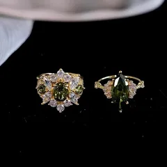 Geometric Green Alloy Ring For Women Featuring Electroplated Finish And August Birthstone Peridot Inlay 4
