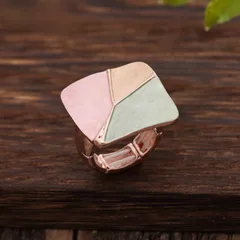 Geometric Grey Zinc Alloy Rings For Women With Silver Plated Finish Featuring Enamel Craftsmanship 2