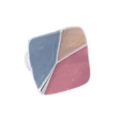 Geometric Grey Zinc Alloy Rings For Women With Silver Plated Finish Featuring Enamel Craftsmanship 5
