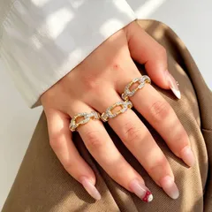 Geometric Open Ring For Women With Bezel Setting, Electroplated Copper Base, 18K Real Gold Plated And Zircon Inlay 2