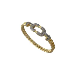 Geometric Open Ring For Women With Bezel Setting, Electroplated Copper Base, 18K Real Gold Plated And Zircon Inlay 5