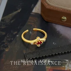 Geometric Open Ring For Women In Copper Alloy With Zircon Inlay, Vintage Style, Wine Red 3