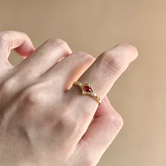 Geometric Open Ring For Women In Copper Alloy With Zircon Inlay, Vintage Style, Wine Red 4