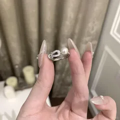 Geometric Open Ring For Women Featuring Electroplated Imitation Pearl With Zircon Inlay