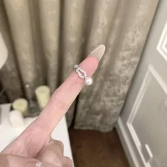 Geometric Open Ring For Women Featuring Electroplated Imitation Pearl With Zircon Inlay 2