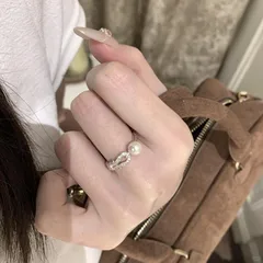 Geometric Open Ring For Women Featuring Electroplated Imitation Pearl With Zircon Inlay 4