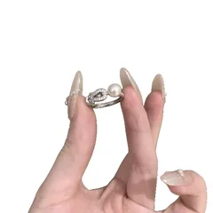 Geometric Open Ring For Women Featuring Electroplated Imitation Pearl With Zircon Inlay 5