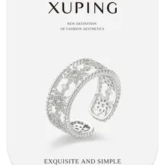 XUPING Geometric Open Ring For Women, Platinum Plated With 0.01µm Thickness, Featuring Zirconia Inlay, 1 Piece 4