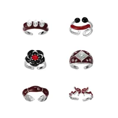 Geometric Open Ring For Women, Multicolor Antique Silver Plated 0.03-0.05µm, Set Of 1 With Artificial Diamond Inlay 4