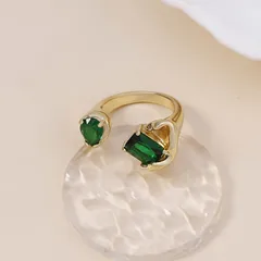 Geometric Open Ring For Women In Zinc Alloy With May Birthstone Emerald Rhinestones