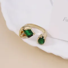 Geometric Open Ring For Women In Zinc Alloy With May Birthstone Emerald Rhinestones 2