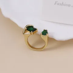 Geometric Open Ring For Women In Zinc Alloy With May Birthstone Emerald Rhinestones 3