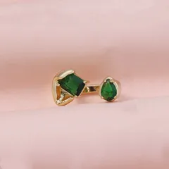 Geometric Open Ring For Women In Zinc Alloy With May Birthstone Emerald Rhinestones 4