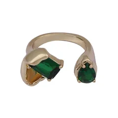 Geometric Open Ring For Women In Zinc Alloy With May Birthstone Emerald Rhinestones 5