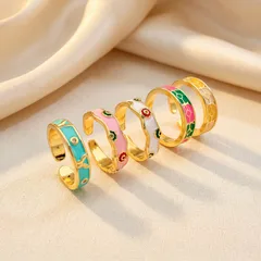 Geometric Open Rings For Women In Copper With Real Gold Plated Enamel Finish, New Style