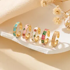 Geometric Open Rings For Women In Copper With Real Gold Plated Enamel Finish, New Style 2