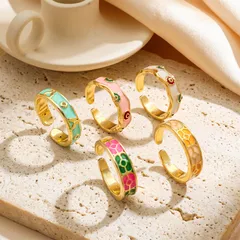 Geometric Open Rings For Women In Copper With Real Gold Plated Enamel Finish, New Style 3