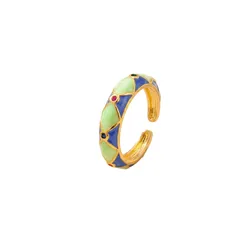 Geometric Open Rings For Women In Copper With Real Gold Plated Enamel Finish, New Style 5