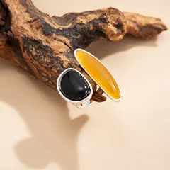 Geometric Open Rings For Women In Gold Zinc Alloy Featuring Real Gold Plated Electroplated Finish With Agate Inlay 3