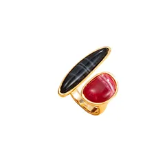 Geometric Open Rings For Women In Gold Zinc Alloy Featuring Real Gold Plated Electroplated Finish With Agate Inlay 5