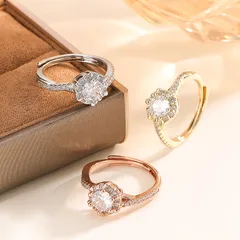 Geometric Open Rings For Women In Gold Alloy Featuring Moissanite Inlay
