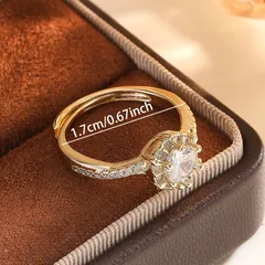 Geometric Open Rings For Women In Gold Alloy Featuring Moissanite Inlay 2