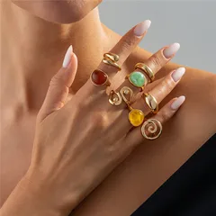 Geometric Open Rings For Women In Gold KC Golden Plated With Resin Inlay, 0.03µm-0.05µm Thickness, 1 Set 2