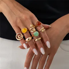 Geometric Open Rings For Women In Gold KC Golden Plated With Resin Inlay, 0.03µm-0.05µm Thickness, 1 Set 3
