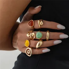 Geometric Open Rings For Women In Gold KC Golden Plated With Resin Inlay, 0.03µm-0.05µm Thickness, 1 Set 4
