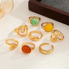 Geometric Open Rings For Women In Gold KC Golden Plated With Resin Inlay, 0.03µm-0.05µm Thickness, 1 Set 5