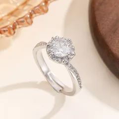 Geometric Open Rings For Women In Silver Alloy Featuring Zircon Inlay