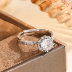 Geometric Open Rings For Women In Silver Alloy Featuring Zircon Inlay 3
