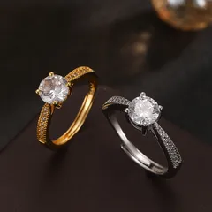 Geometric Open Rings For Unisex Featuring Electroplated Gold Alloy With Moissanite Inlay