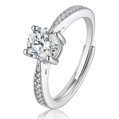 Geometric Open Rings For Unisex Featuring Electroplated Gold Alloy With Moissanite Inlay 5