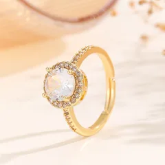 Geometric Open Rings For Unisex Featuring Simple Style In Gold Alloy With Electroplated Finish And Moissanite Inlay