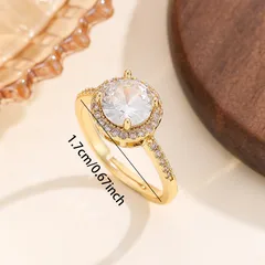 Geometric Open Rings For Unisex Featuring Simple Style In Gold Alloy With Electroplated Finish And Moissanite Inlay 2