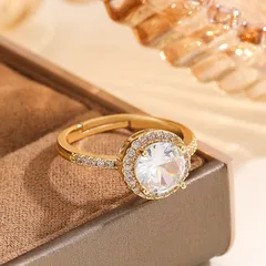 Geometric Open Rings For Unisex Featuring Simple Style In Gold Alloy With Electroplated Finish And Moissanite Inlay 4