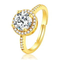 Geometric Open Rings For Unisex Featuring Simple Style In Gold Alloy With Electroplated Finish And Moissanite Inlay 5