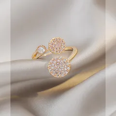 Geometric Open Rings For Women In Gold Alloy Featuring Rhinestones With Electroplated Finish 2