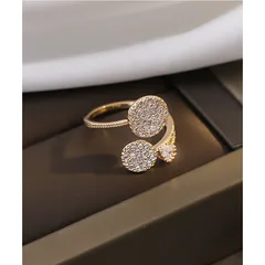 Geometric Open Rings For Women In Gold Alloy Featuring Rhinestones With Electroplated Finish 4