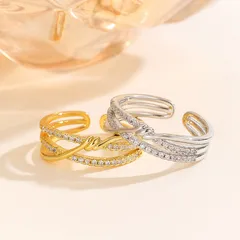 Geometric Open Rings For Women In Gold Alloy, Stylish And Elegant Jewelry Accessory