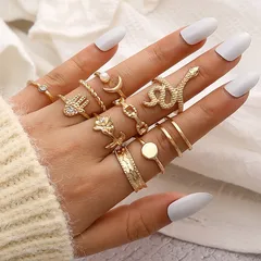 Geometric Open Rings For Women In Gold With KC Golden Plated 0.03µm-0.05µm Thickness Featuring Artificial Pearl, 1 Set