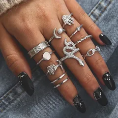 Geometric Open Rings For Women In Gold With KC Golden Plated 0.03µm-0.05µm Thickness Featuring Artificial Pearl, 1 Set 2